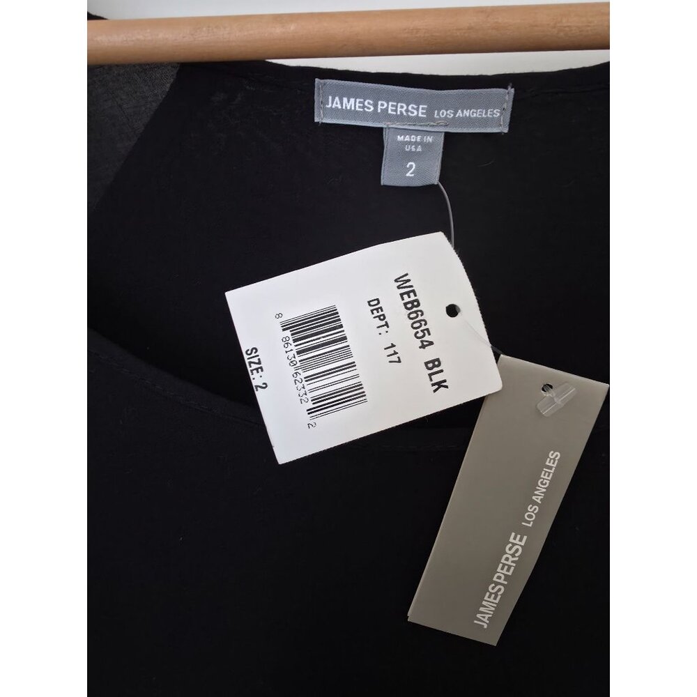 NWT James Perse Soft Raglan Black Semi-Sheer Lined Long Sleeve Shift Dress Sz 2 - Picture 4 of 6